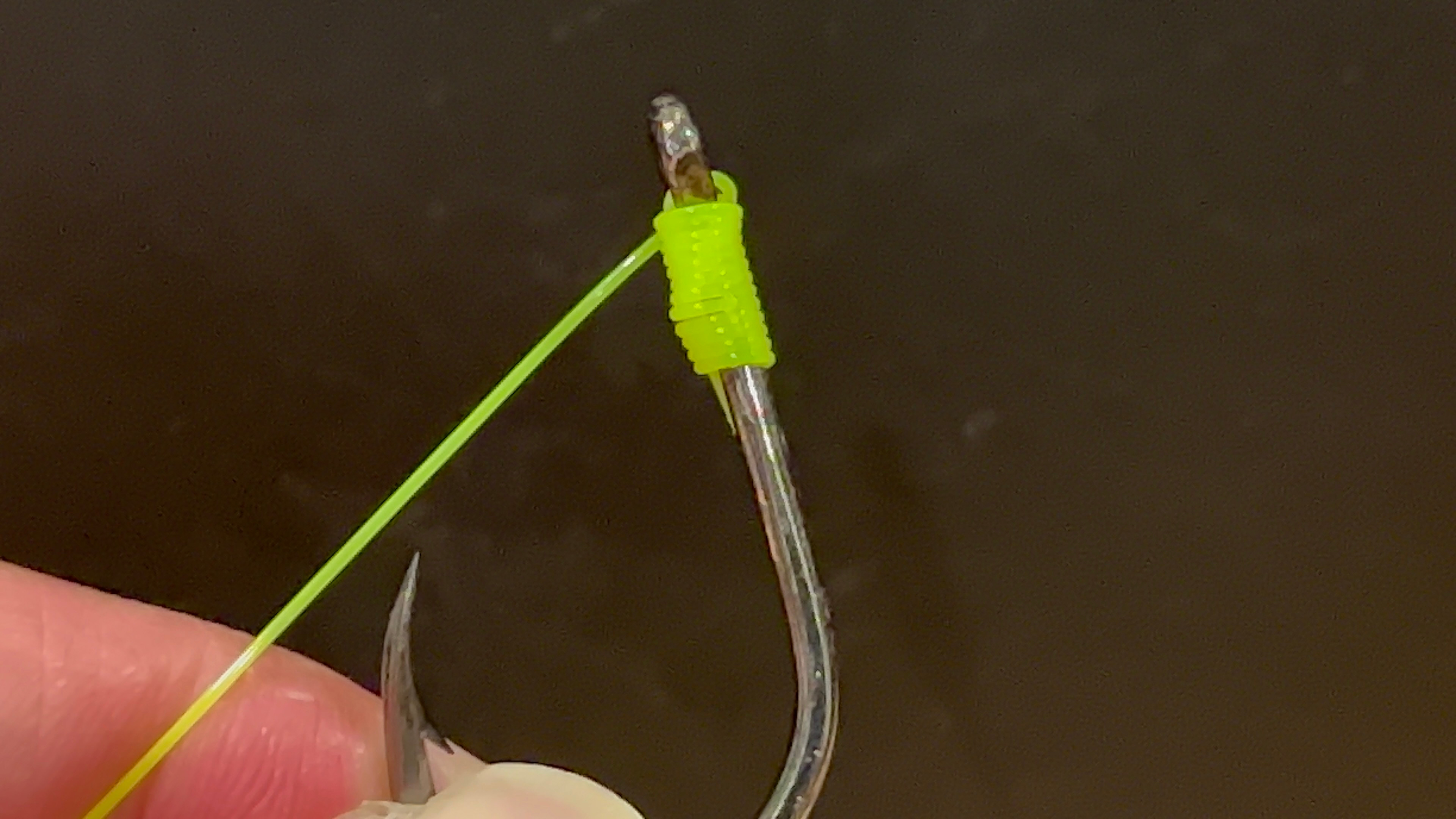 Snell knot tied on a fishing hook