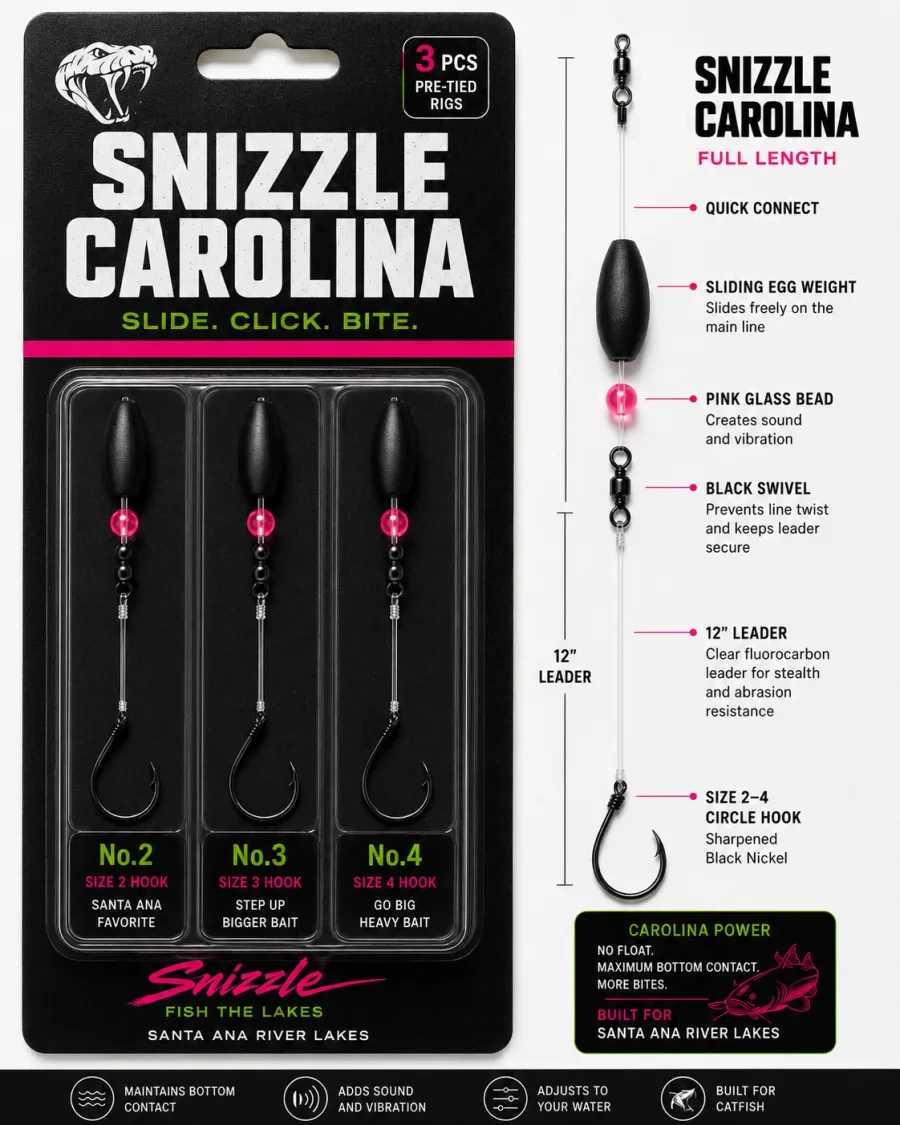 Snizzle Carolina concept packaging with three pre-tied rigs